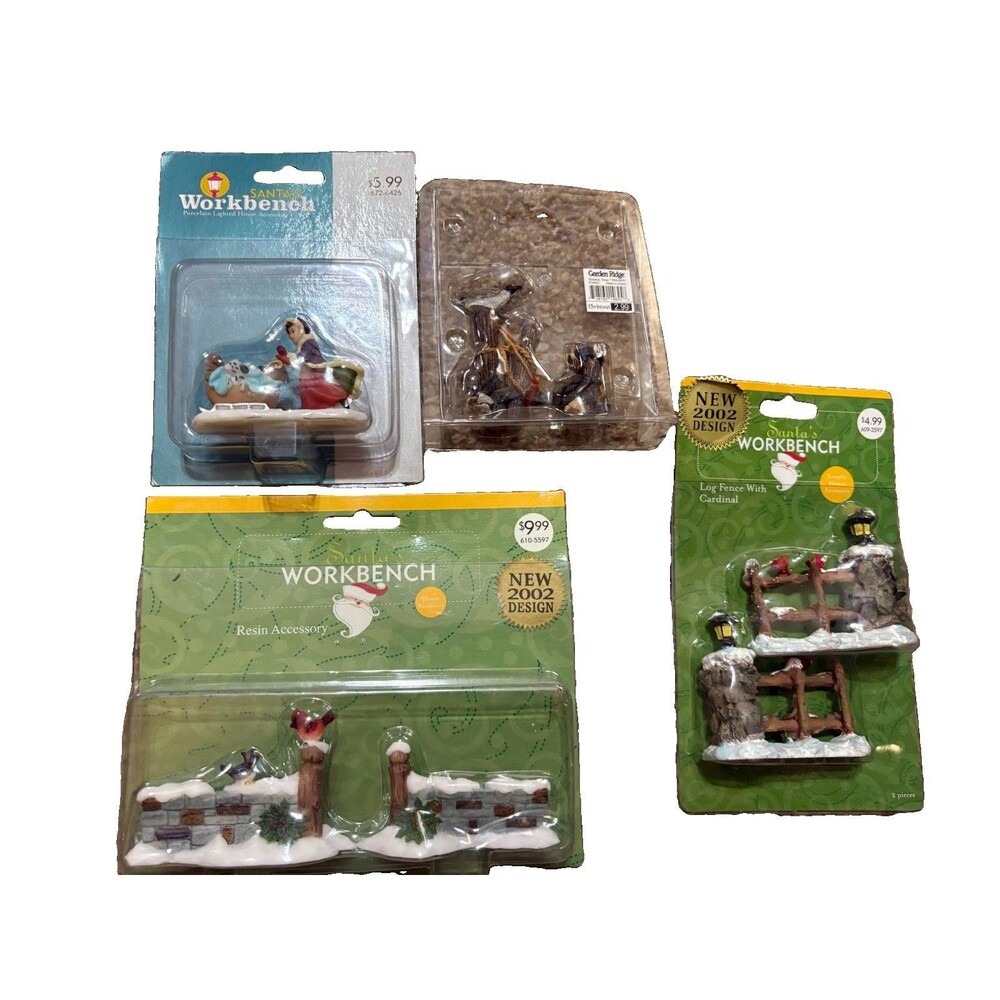 Christmas Village Accessories Lot Santa’s Workbench Fences Cardinals Figurine
